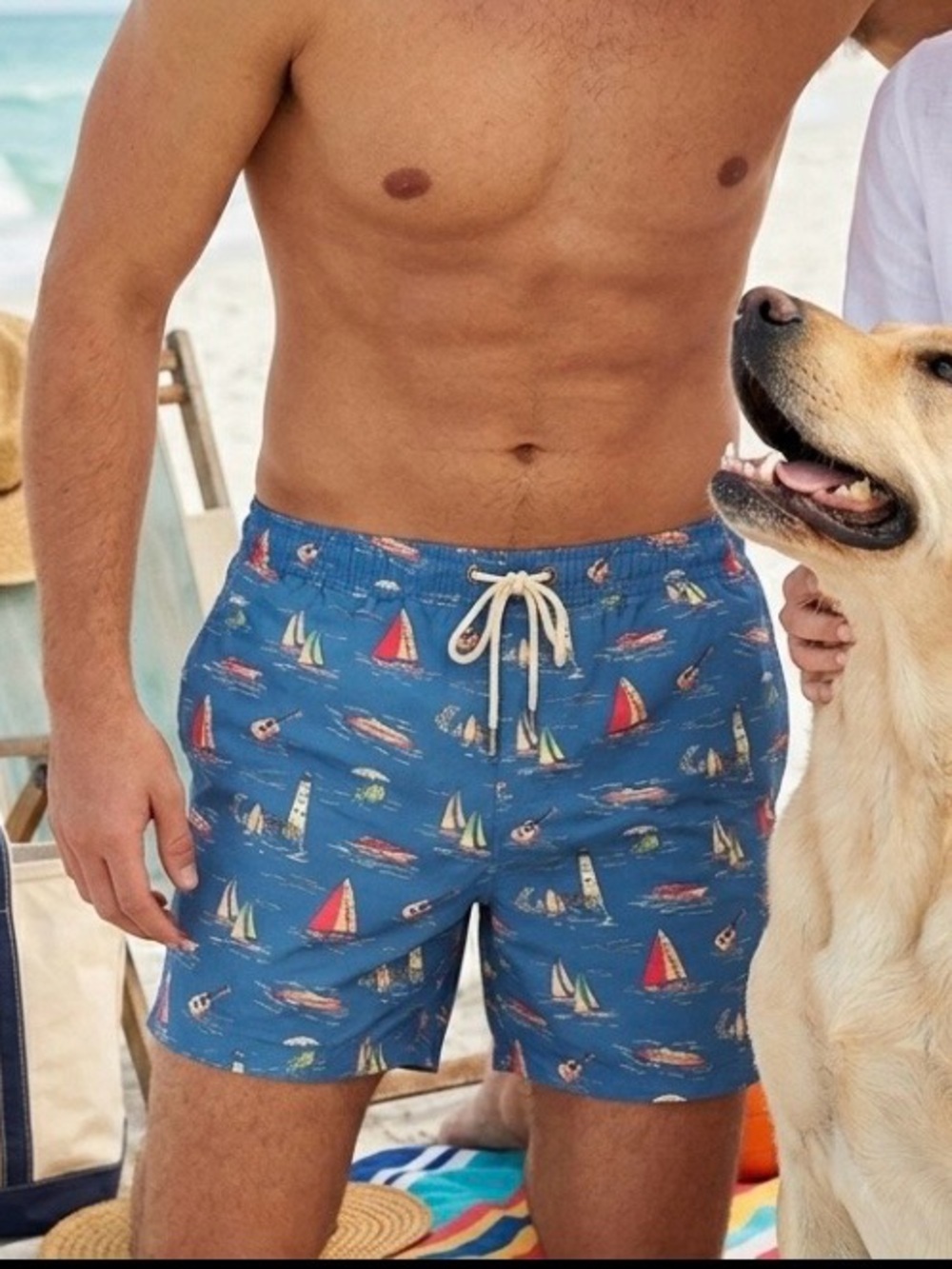 Vineyard Vines Swim Trunks Blue Coastal Nautical Print - Men’s XL